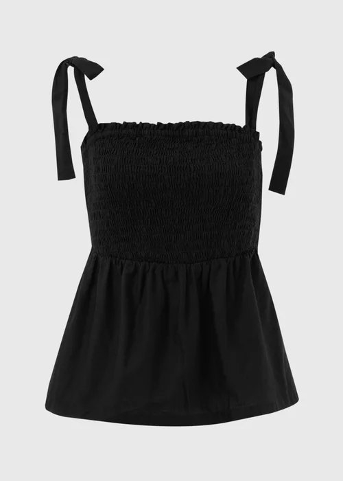 Black Shirred Peplum Blouse - 8 Image 5