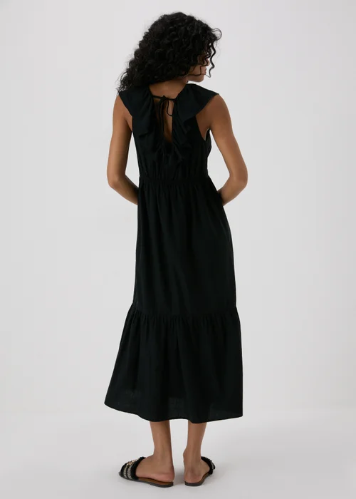 Black V-Neck Frill Midi Dress - 8 Image 2