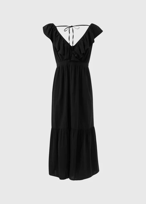 Black V-Neck Frill Midi Dress - 8 Image 5