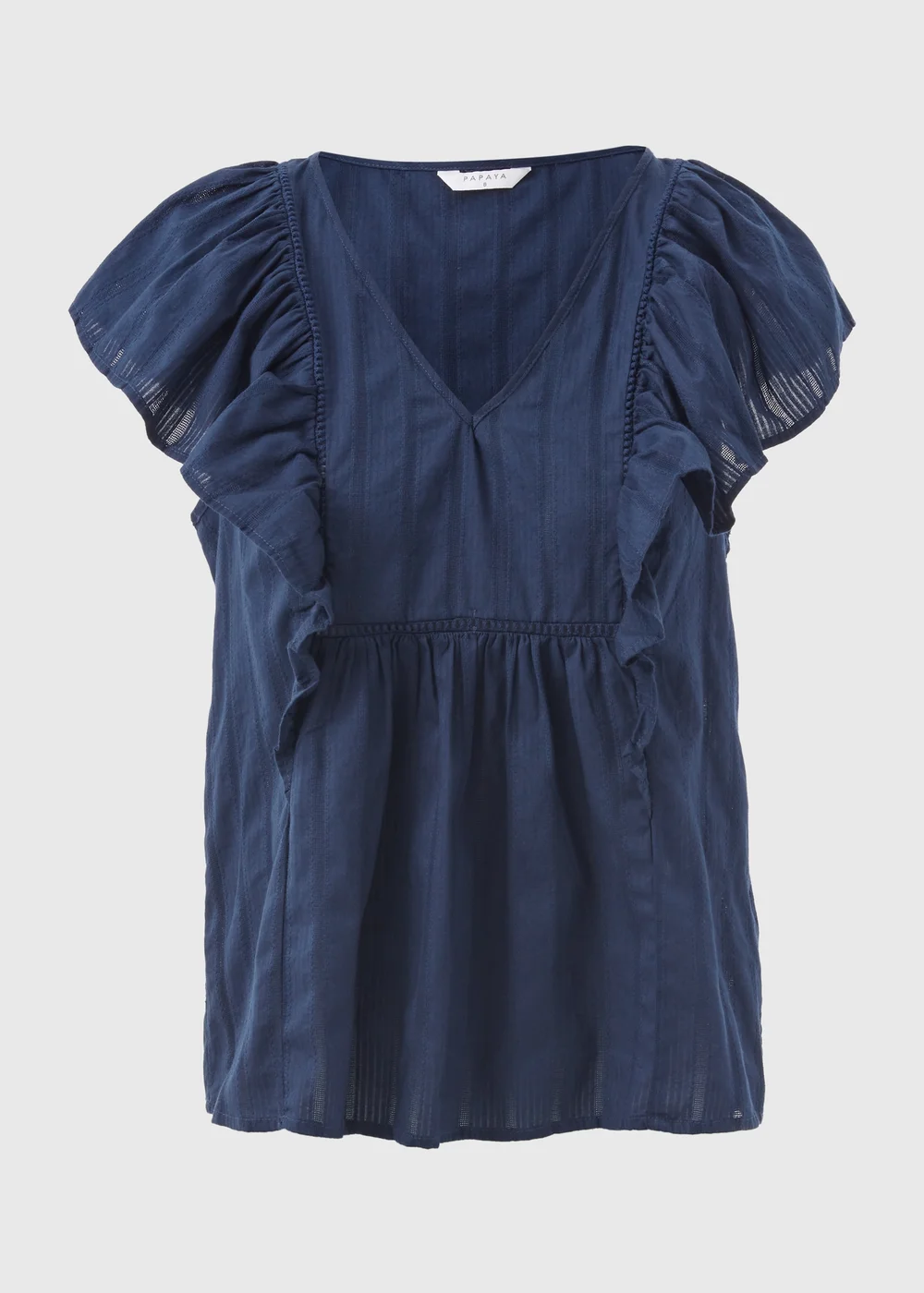 Navy Dobby Frill Sleeve V-Neck Blouse - 8 Image 5