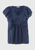 Navy Dobby Frill Sleeve V-Neck Blouse - 8 Image 5