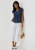 Navy Dobby Frill Sleeve V-Neck Blouse - 8 Image 4