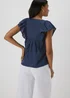 Navy Dobby Frill Sleeve V-Neck Blouse - 8 Image 2