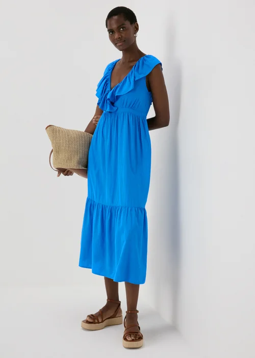 Blue Frill V-Neck Midi Dress - 8 Image 4