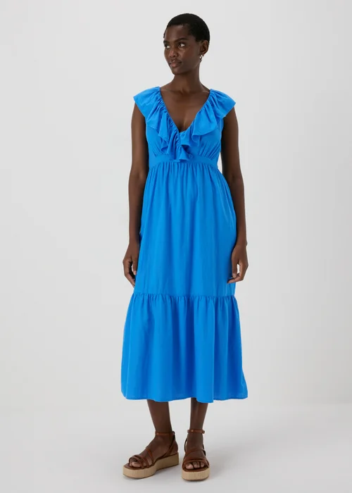 Blue Frill V-Neck Midi Dress - 8 Image 1