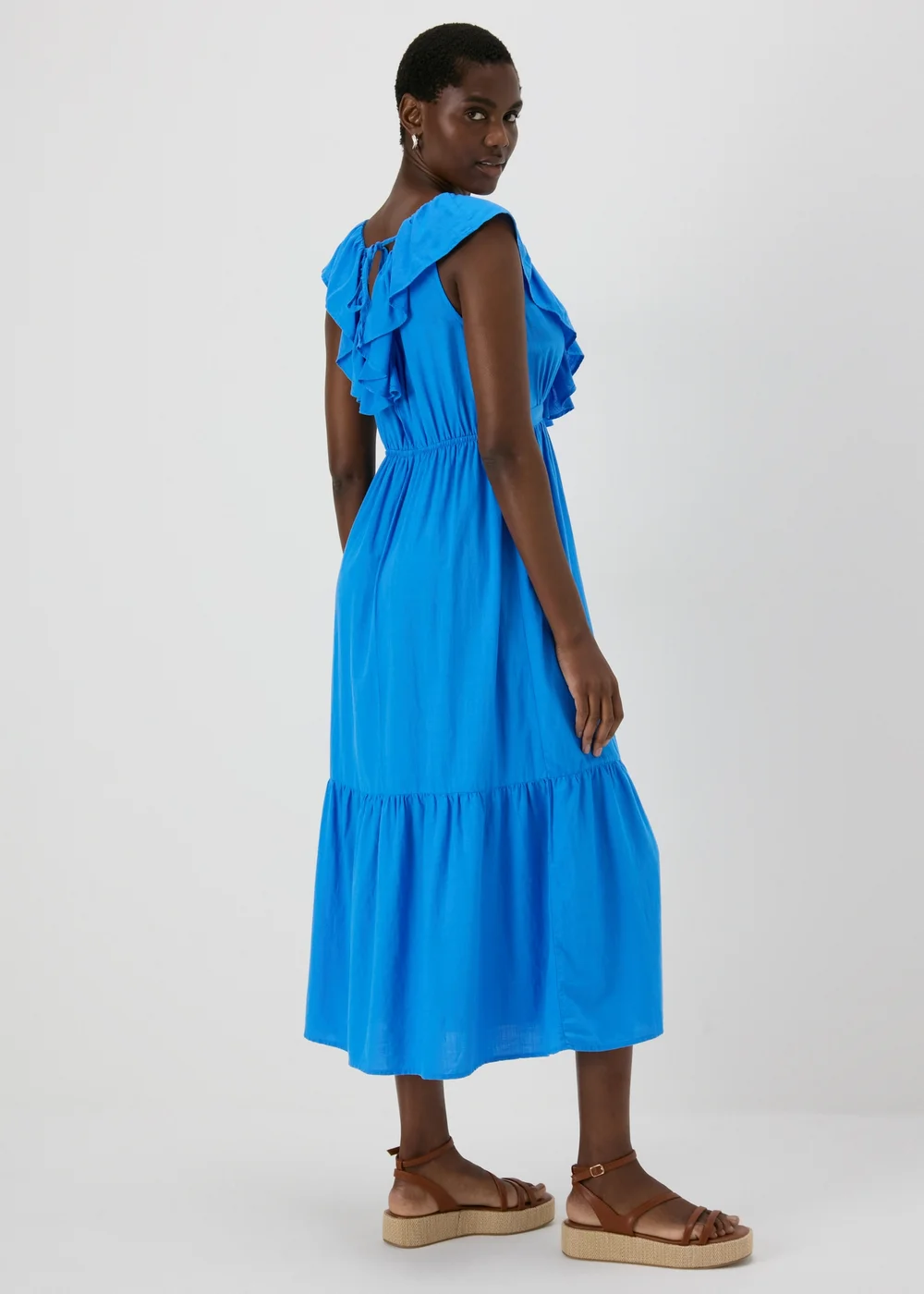 Blue Frill V-Neck Midi Dress - 8 Image 2