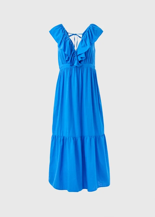 Blue Frill V-Neck Midi Dress - 8 Image 5