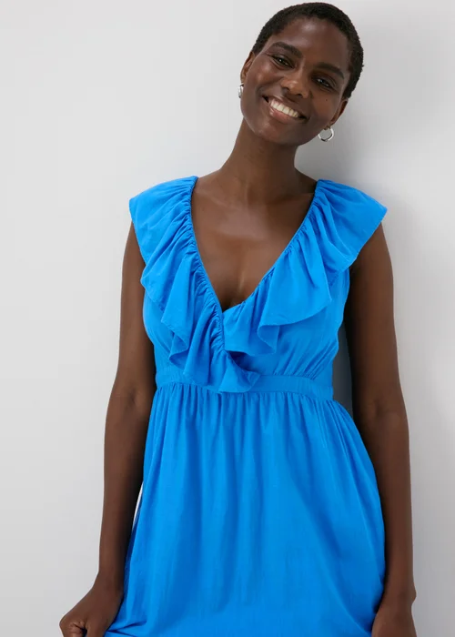 Blue Frill V-Neck Midi Dress - 8 Image 3