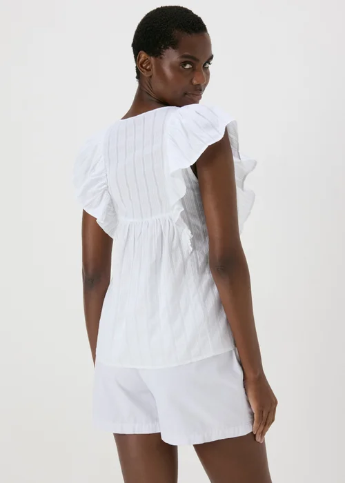 White Dobby Frill Sleeve V-Neck Blouse - 8 Image 2