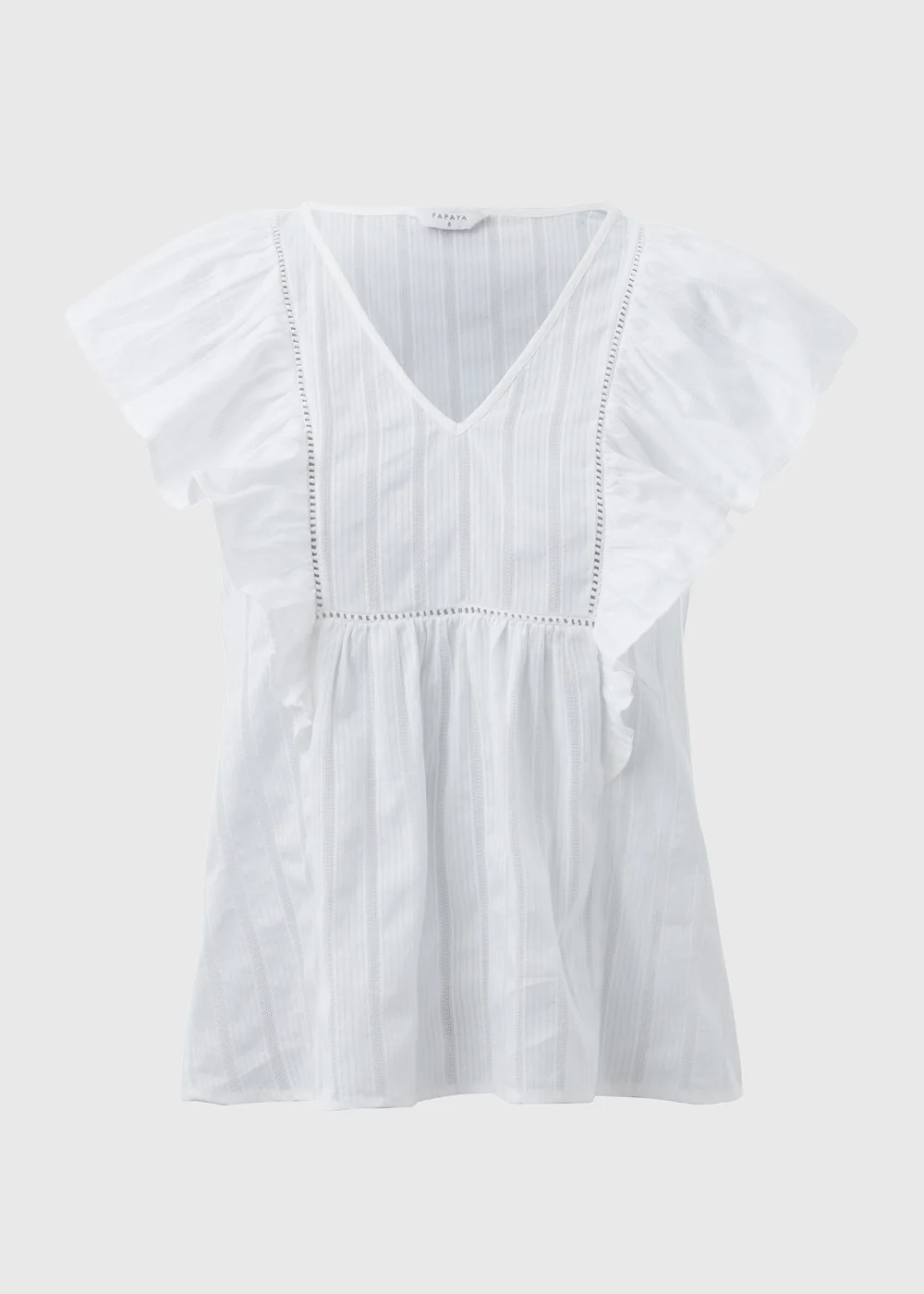 White Dobby Frill Sleeve V-Neck Blouse - 8 Image 5