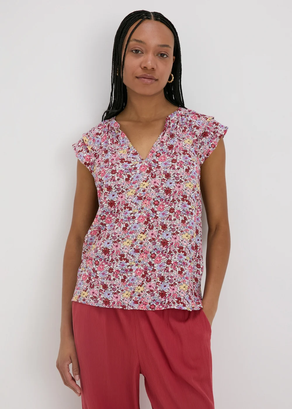 Multicolour Floral V-Neck Blouse - 8 Image 1