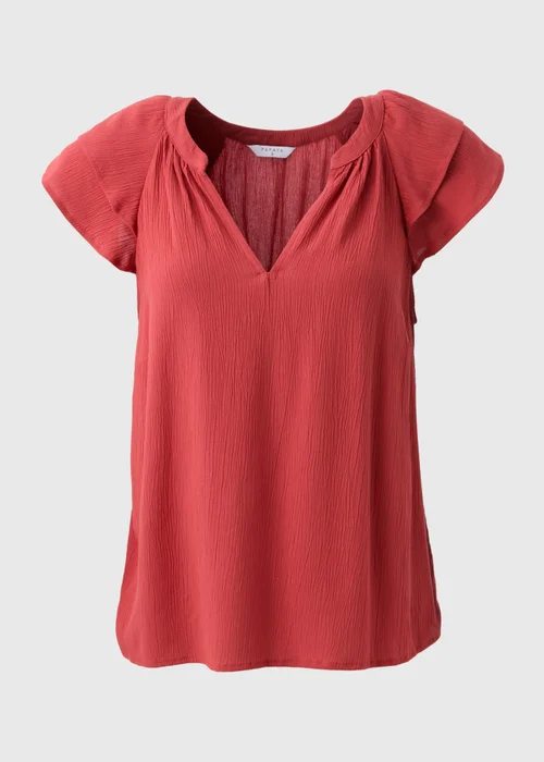 Red Ruffle Sleeve V-Neck Blouse - 8 Image 5