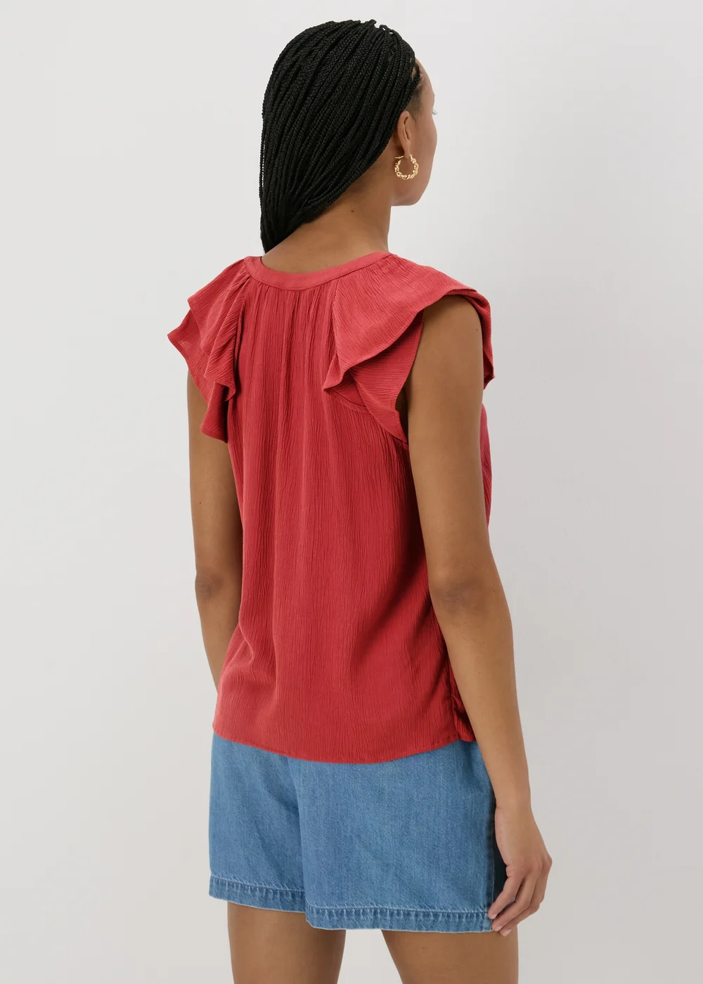 Red Ruffle Sleeve V-Neck Blouse - 8 Image 2