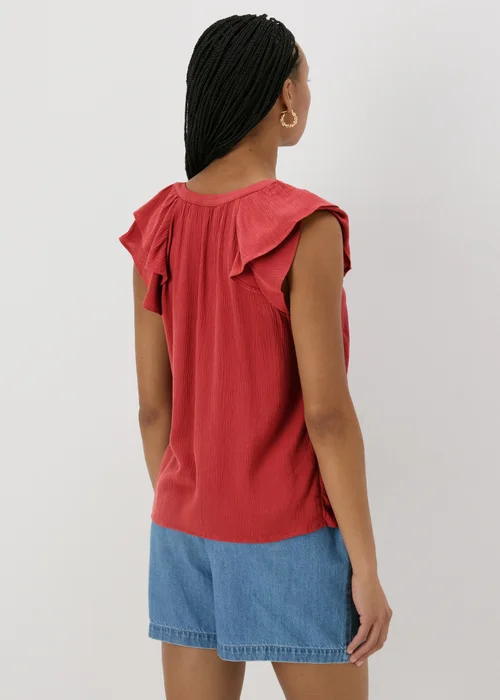 Red Ruffle Sleeve V-Neck Blouse - 8 Image 2