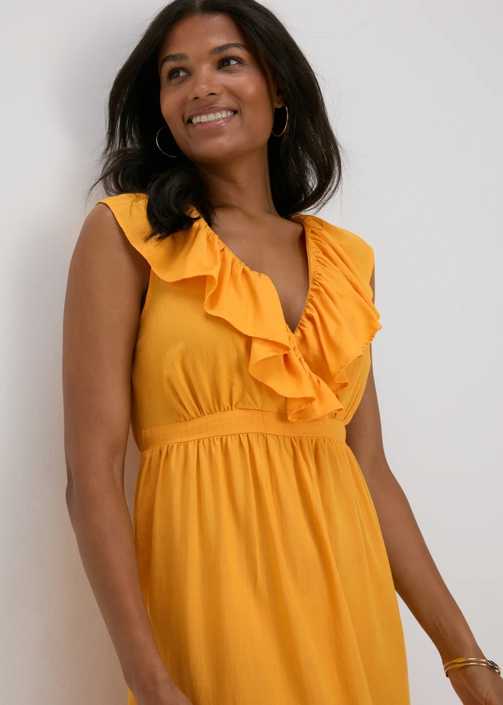 Yellow Frill V-Neck Midi Dress - 8 Image 3