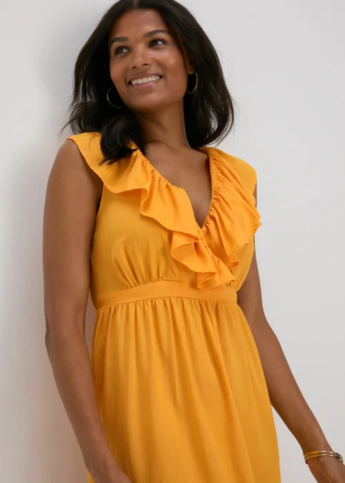Yellow Frill V-Neck Midi Dress - 8 Image 3
