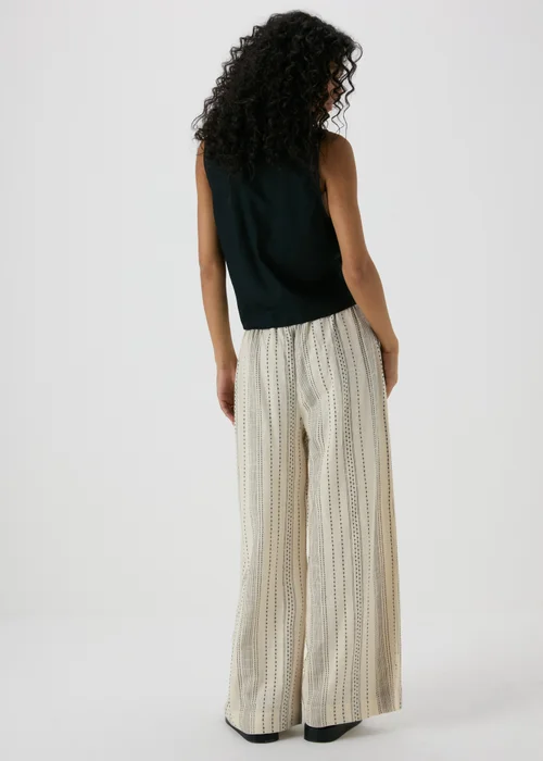 Ecru Stripe Cotton Wide Leg Trousers - 8 Image 2