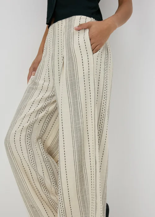 Ecru Stripe Cotton Wide Leg Trousers - 8 Image 3