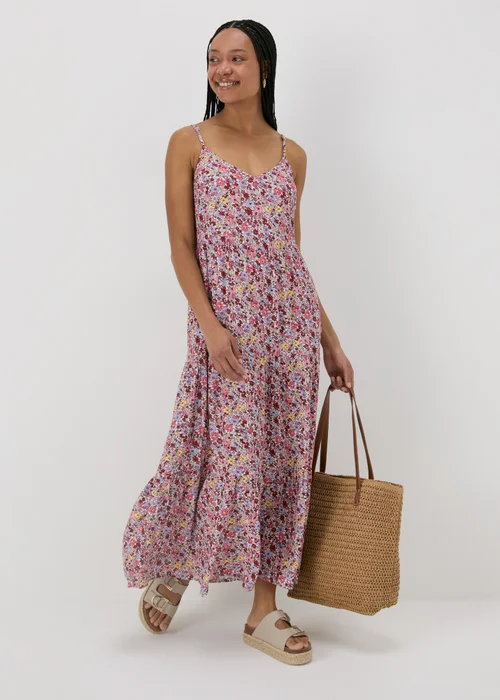 Multicolour Floral Crinkle Cami Midi Dress - Size 8 Image 1