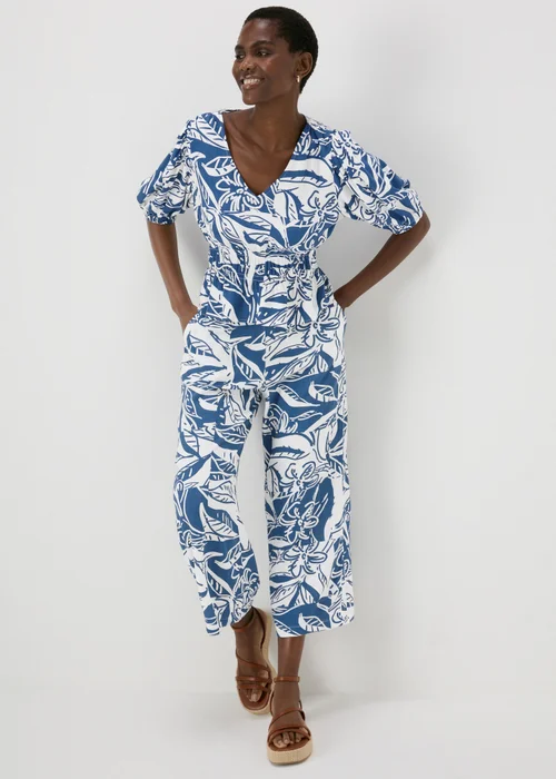Blue Printed Crinkle Crop Trousers - 8 Image 1
