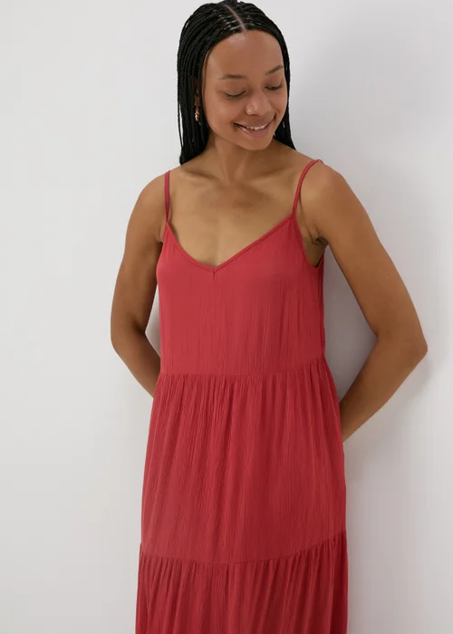 Red Crinkle Tiered Maxi Dress - 8 Image 3