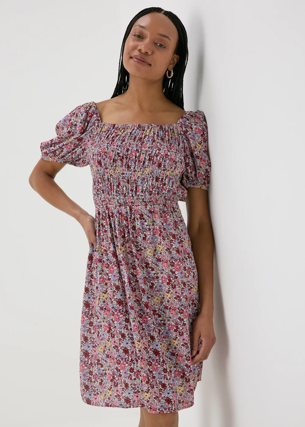 Multicolour Floral Puff Sleeve Midi Dress - 8 Image 1