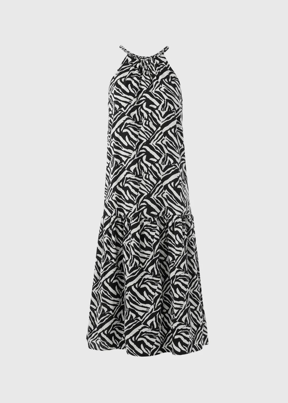Black Animal Print Plaited Neck Midi Dress - 8 Image 5