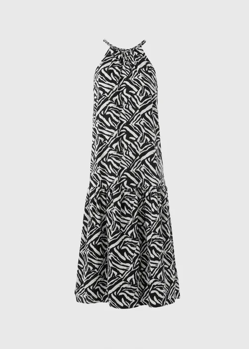 Black Animal Print Plaited Neck Midi Dress - 8 Image 5