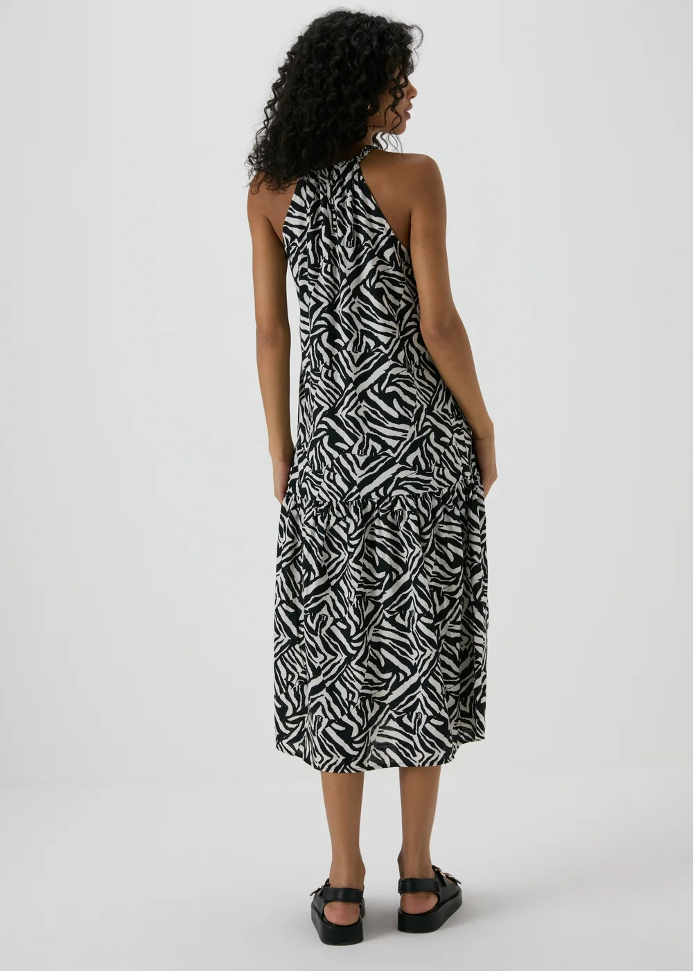 Black Animal Print Plaited Neck Midi Dress - 8 Image 2