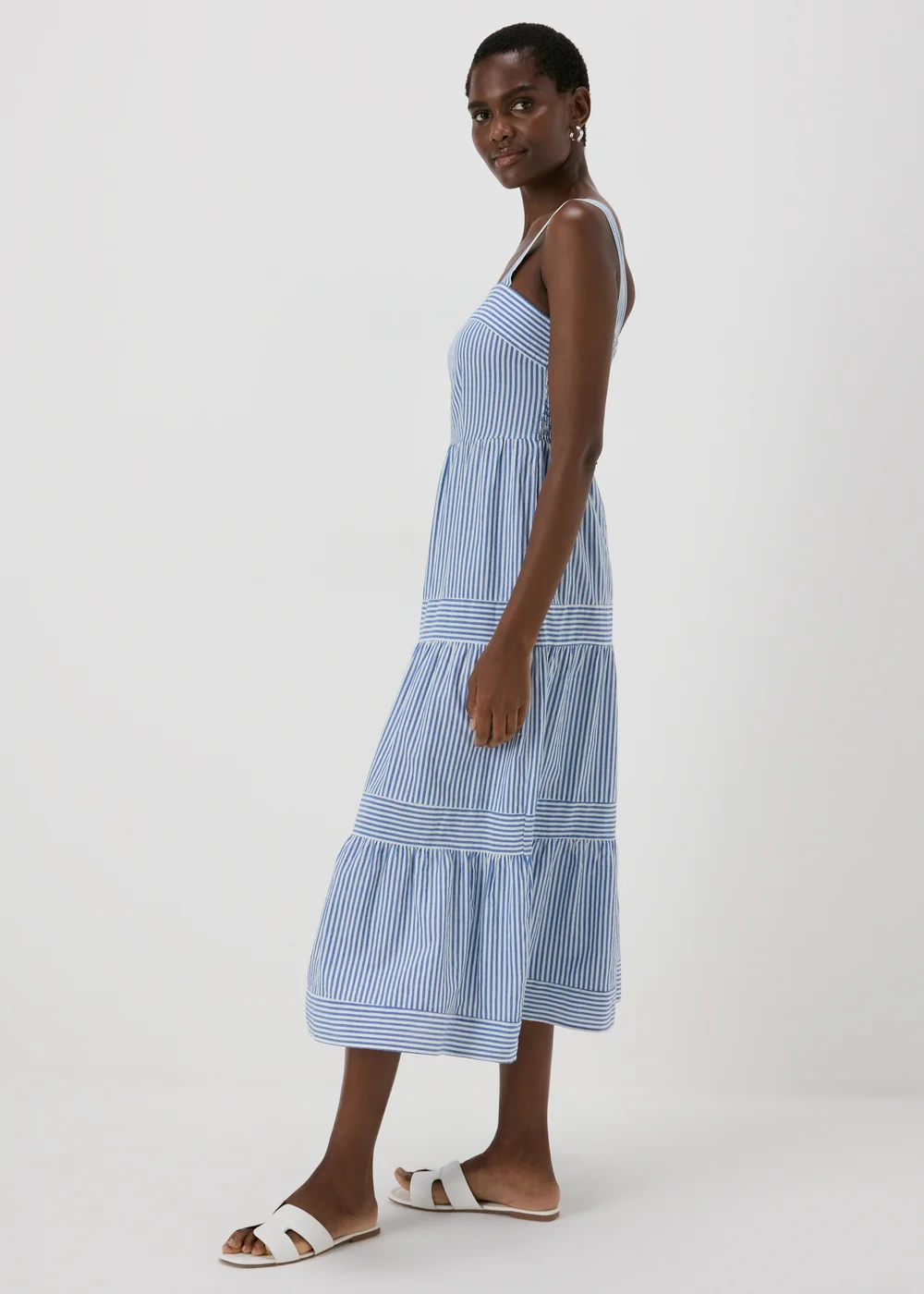 Blue Stripe Tiered Maxi Dress - 8 Image 1