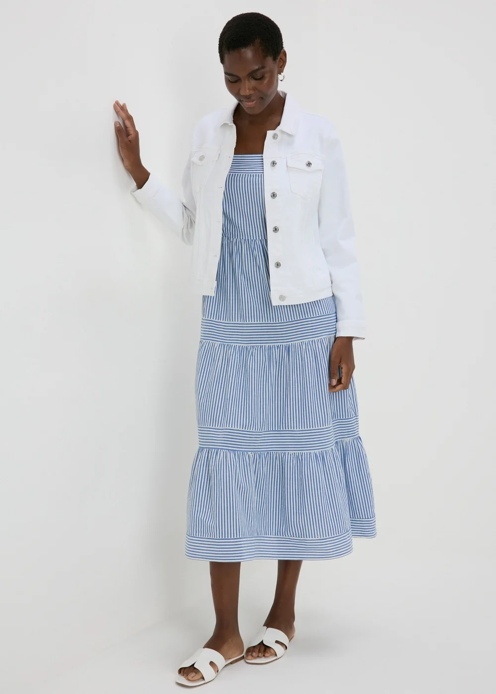 Blue Stripe Tiered Maxi Dress - 8 Image 4