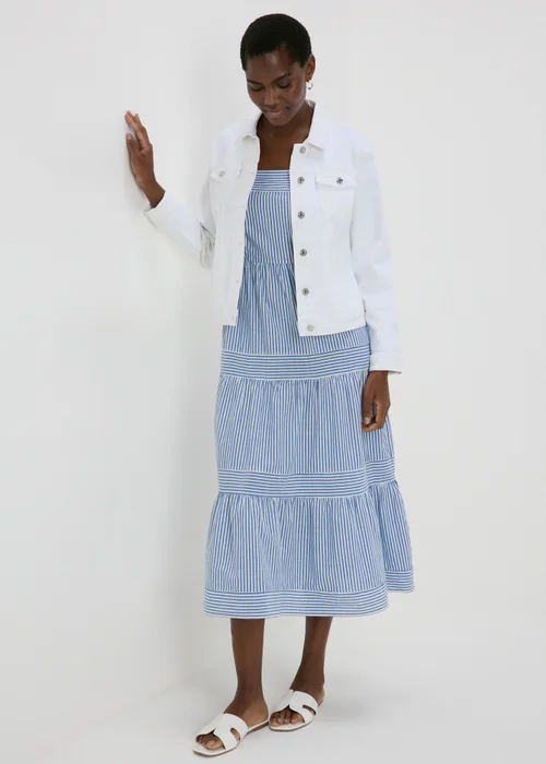 Blue Stripe Tiered Maxi Dress - 8 Image 4