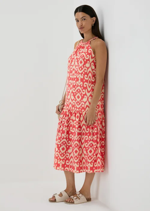 Red Printed Plaited Neck Midi Dress - 8 Image 4