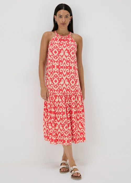 Red Printed Plaited Neck Midi Dress - 8 Image 3