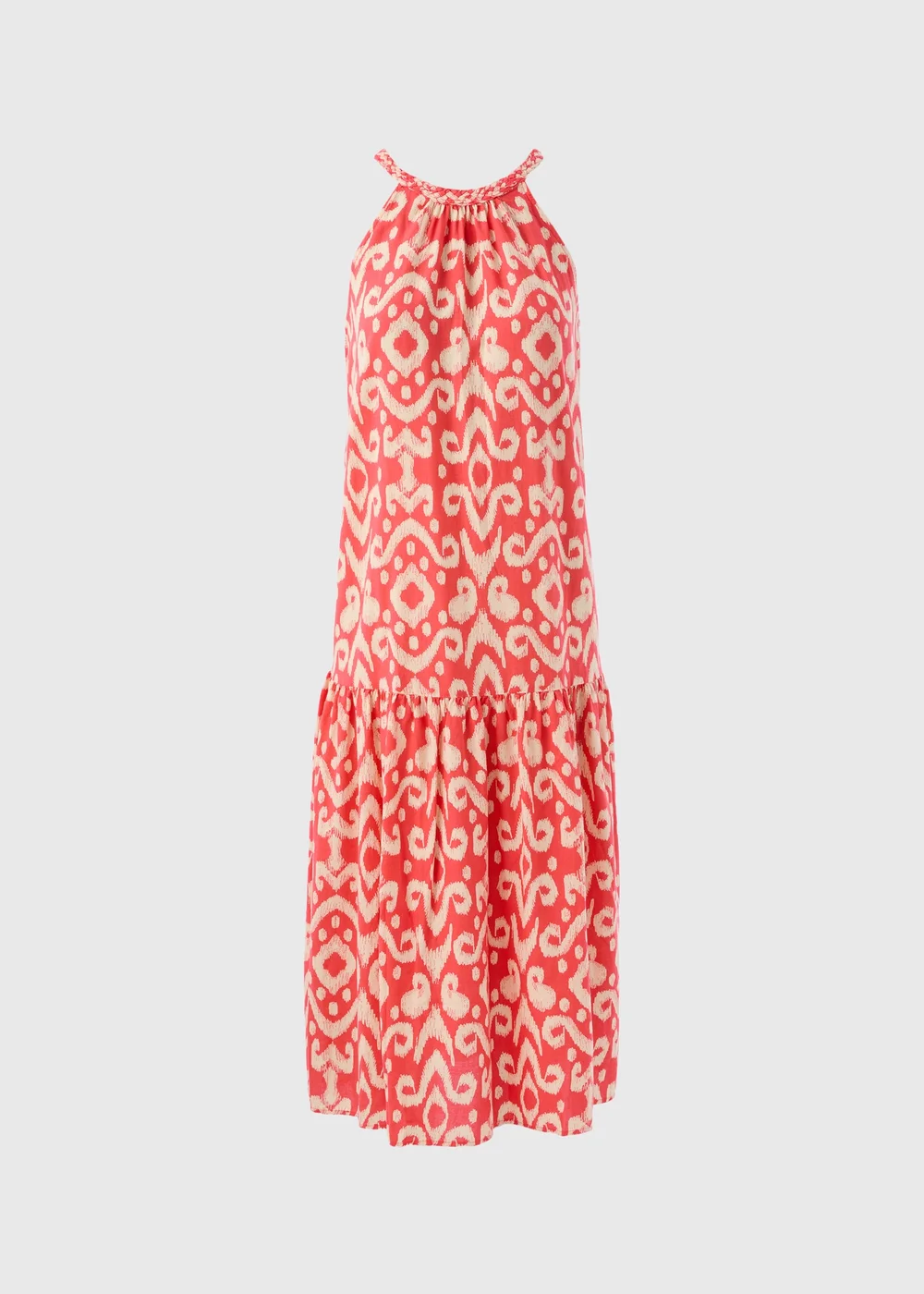 Red Printed Plaited Neck Midi Dress - 8 Image 5