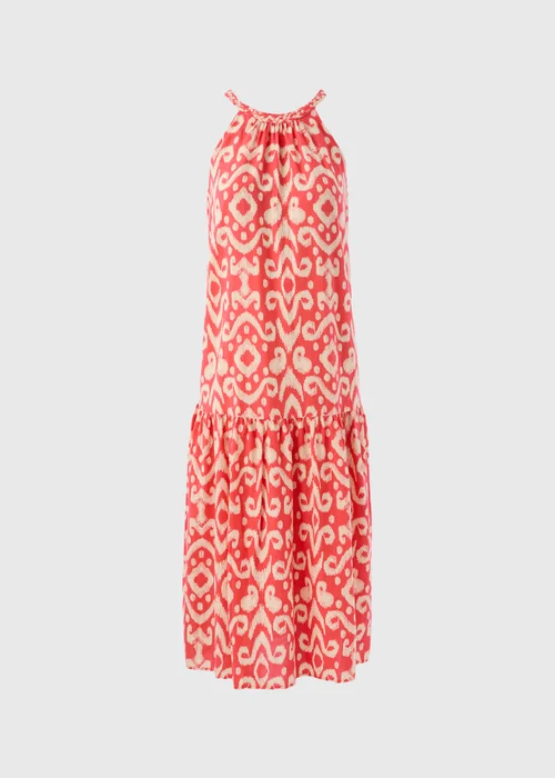 Red Printed Plaited Neck Midi Dress - 8 Image 5