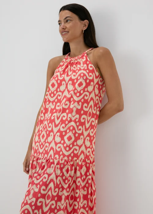 Red Printed Plaited Neck Midi Dress - 8 Image 1