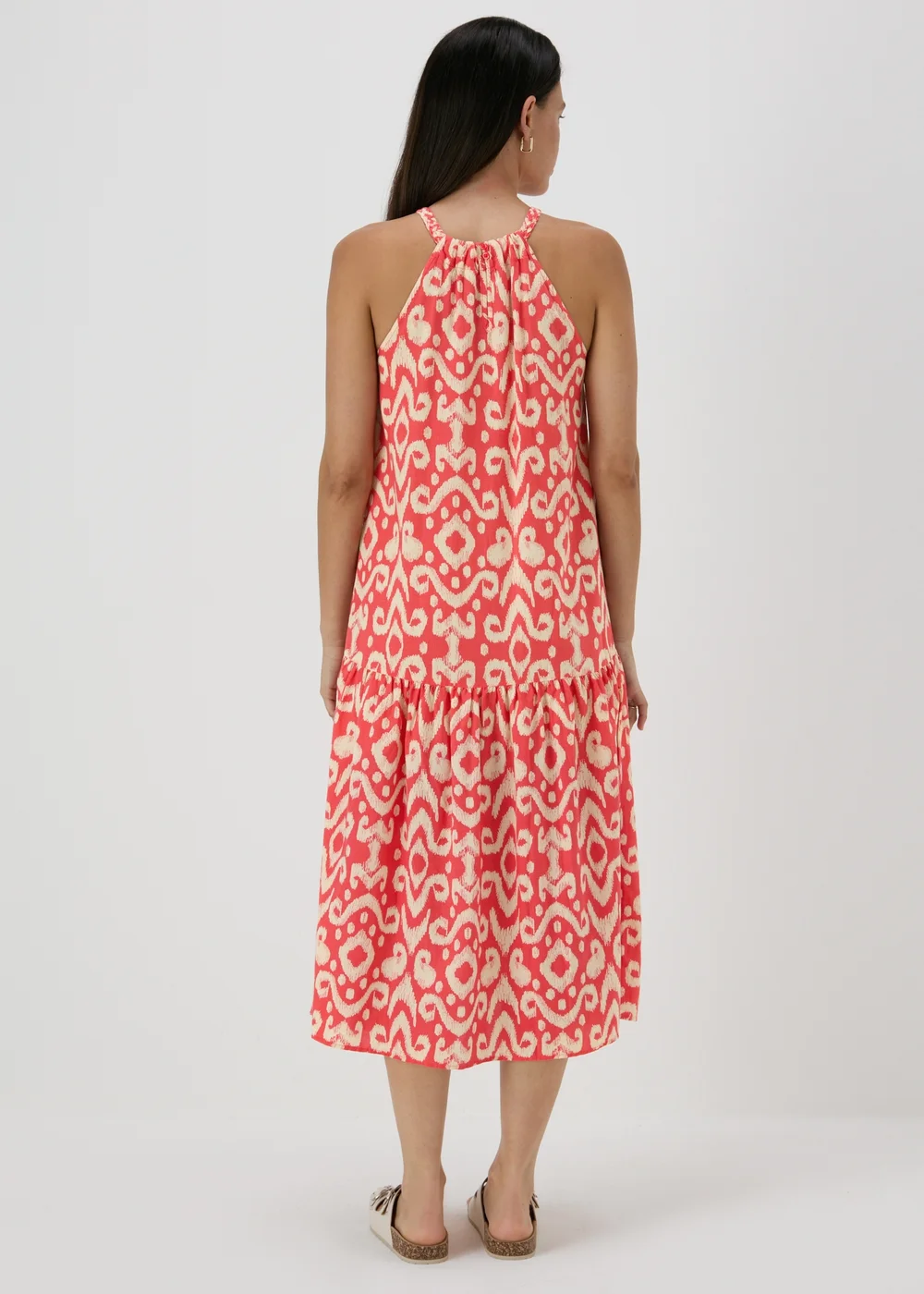 Red Printed Plaited Neck Midi Dress - 8 Image 2
