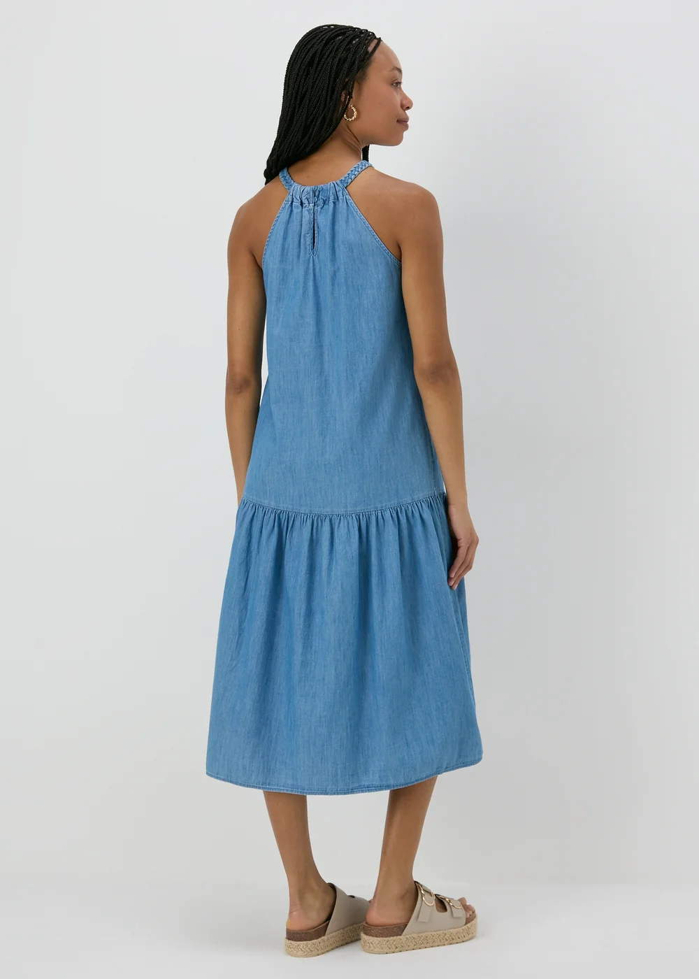 Denim Plaited Neck Midi Dress - Size 8 Image 2