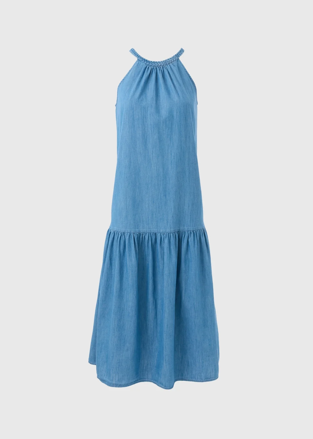 Denim Plaited Neck Midi Dress - Size 8 Image 5
