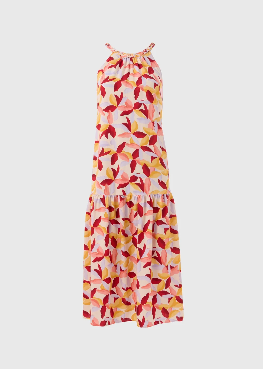 Multicolour Leaf Print Plaited Neck Midi Dress - 8 Image 5