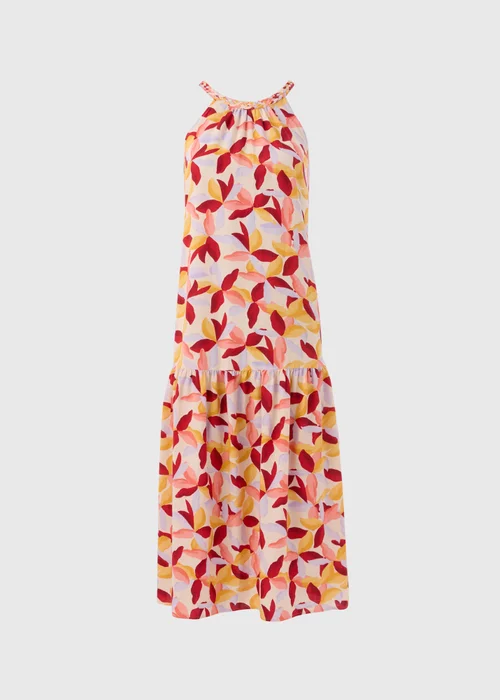 Multicolour Leaf Print Plaited Neck Midi Dress - 8 Image 5