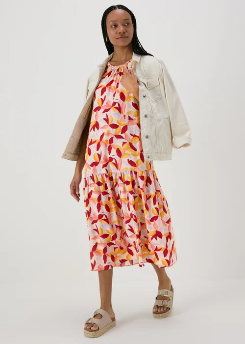 Multicolour Leaf Print Plaited Neck Midi Dress - 8 Image 4