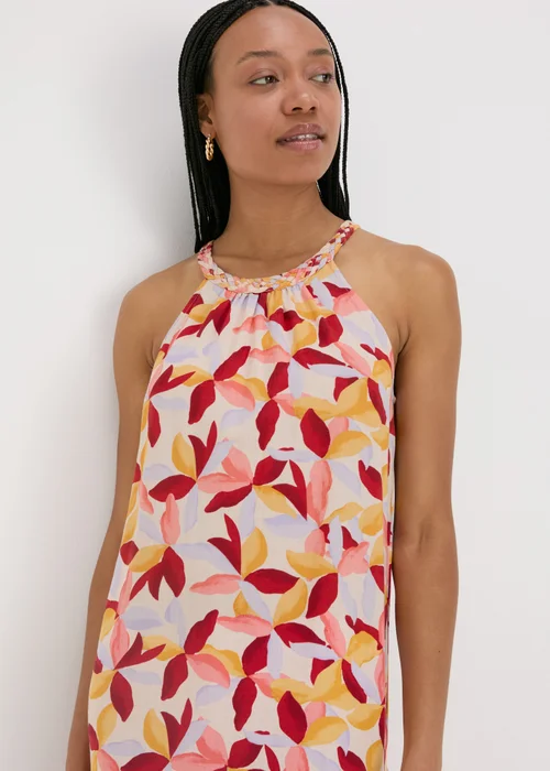 Multicolour Leaf Print Plaited Neck Midi Dress - 8 Image 3
