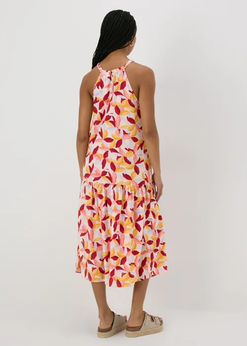 Multicolour Leaf Print Plaited Neck Midi Dress - 8 Image 2