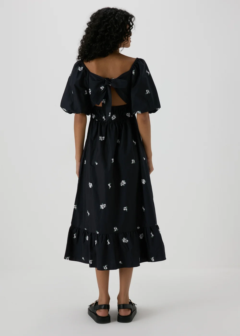 Black Floral Tie Back Midi Dress - 8 Image 2