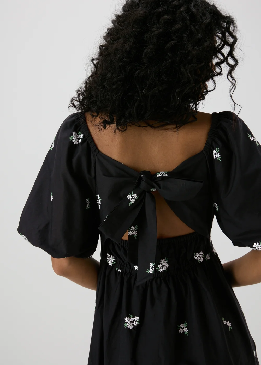 Black Floral Tie Back Midi Dress - 8 Image 3