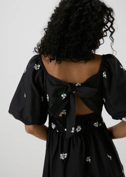 Black Floral Tie Back Midi Dress - 8 Image 3