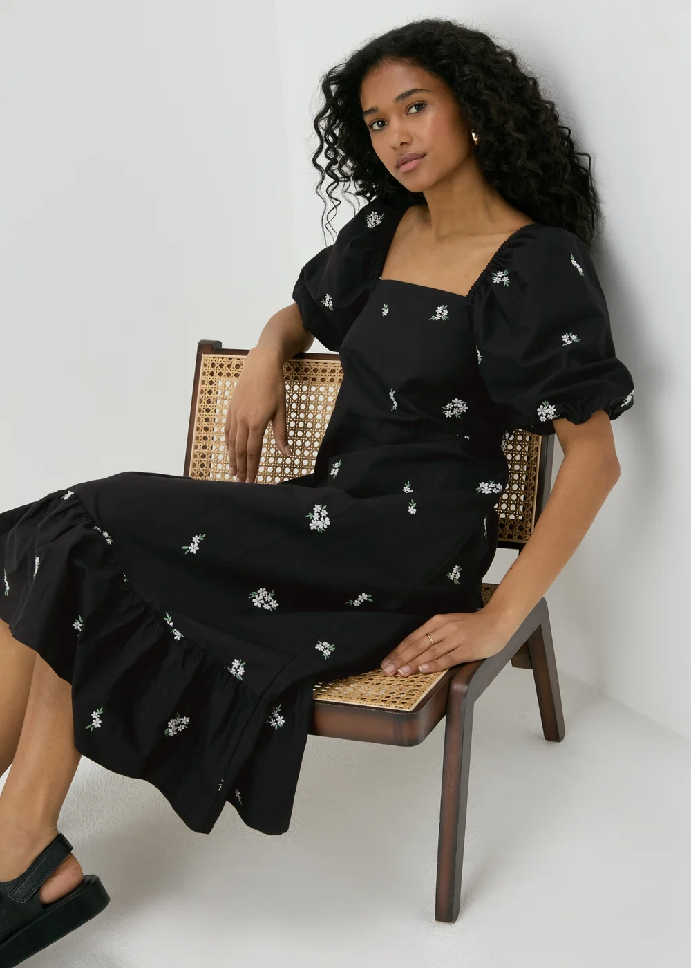 Black Floral Tie Back Midi Dress - 8 Image 4