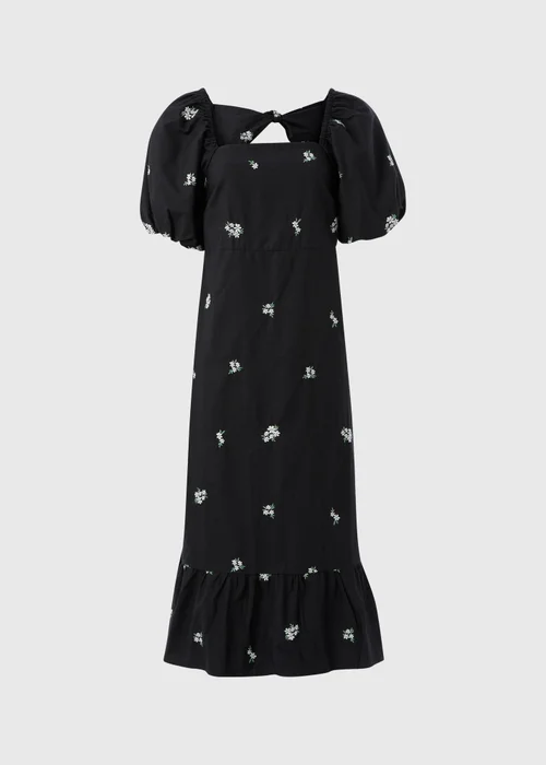 Black Floral Tie Back Midi Dress - 8 Image 5